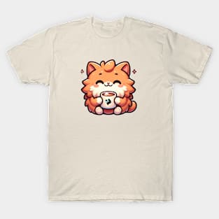 Kawaii Kitty Drinking Coffee T-Shirt